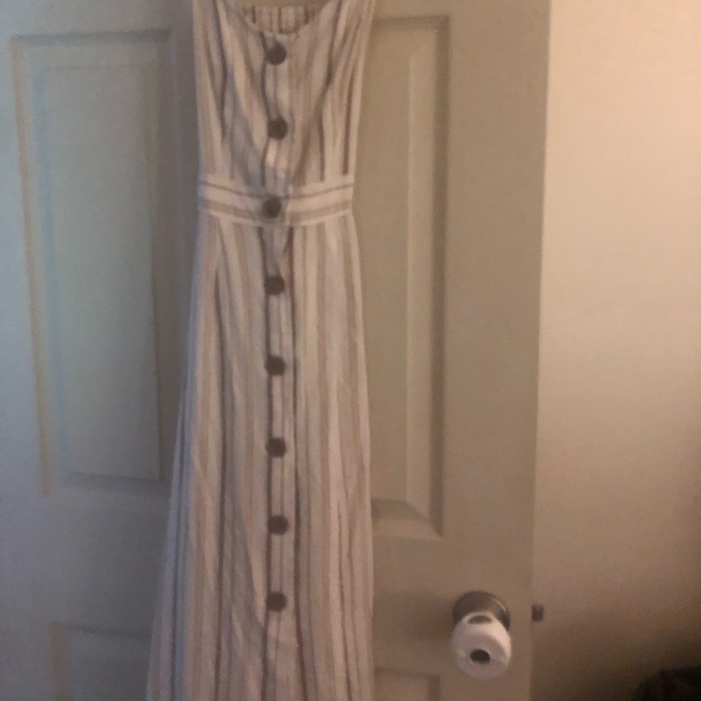 A.N.A Cream Stripped Button Down Midi Dress